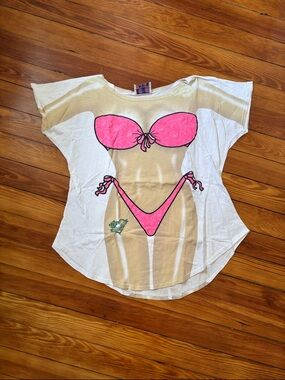 Novelty Bikini Illusion Tee with Pink Graphic